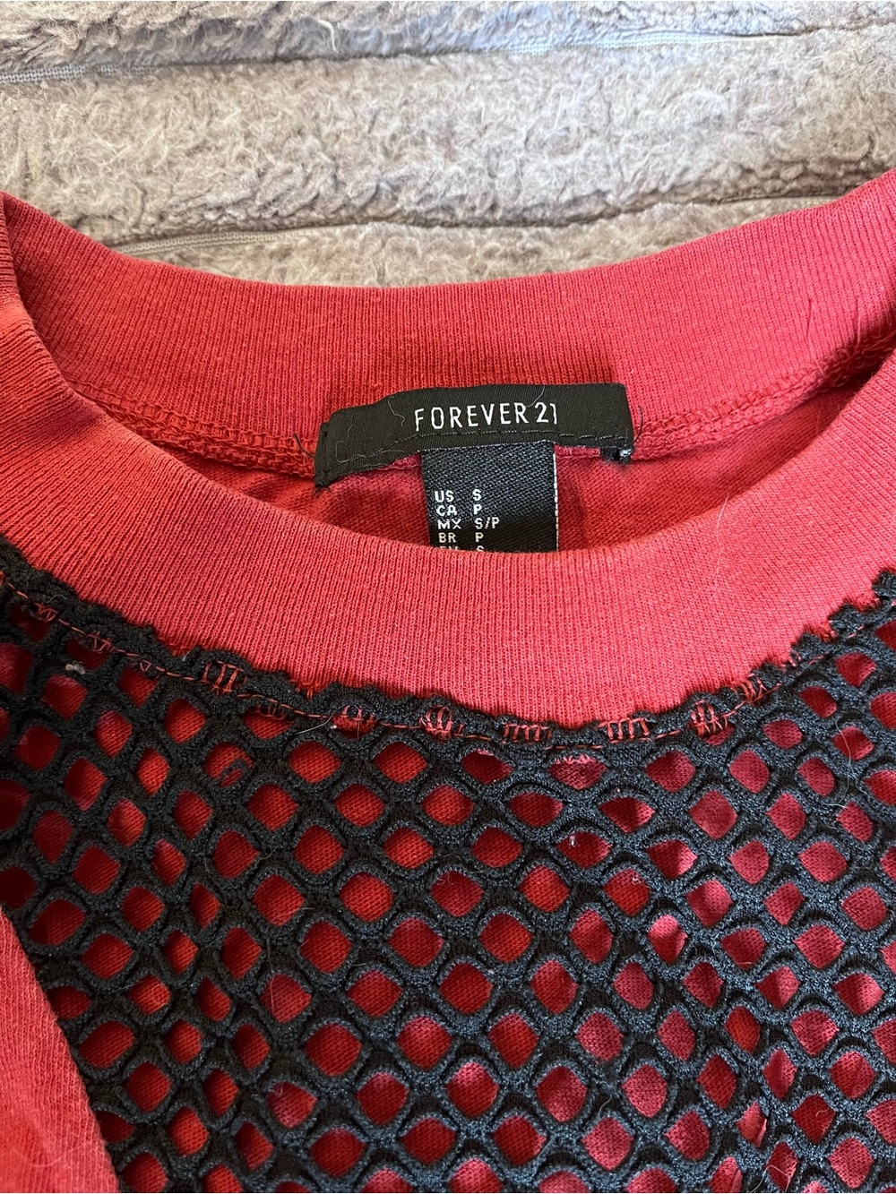 Forever 21 Red Crop Top with Black Lace V-Panel - Picture 2 of 2